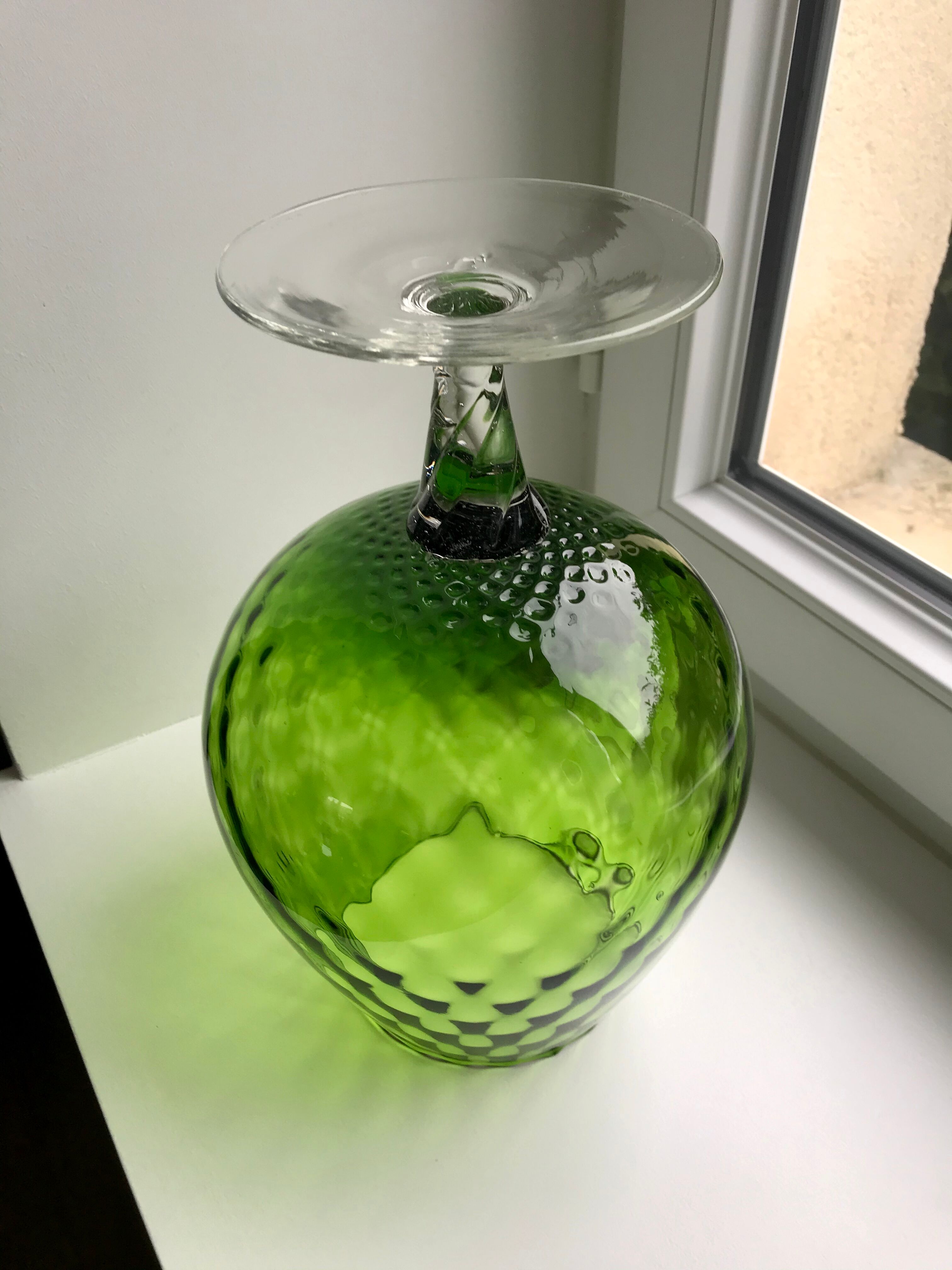 Italian vase, cup in green glass 70s