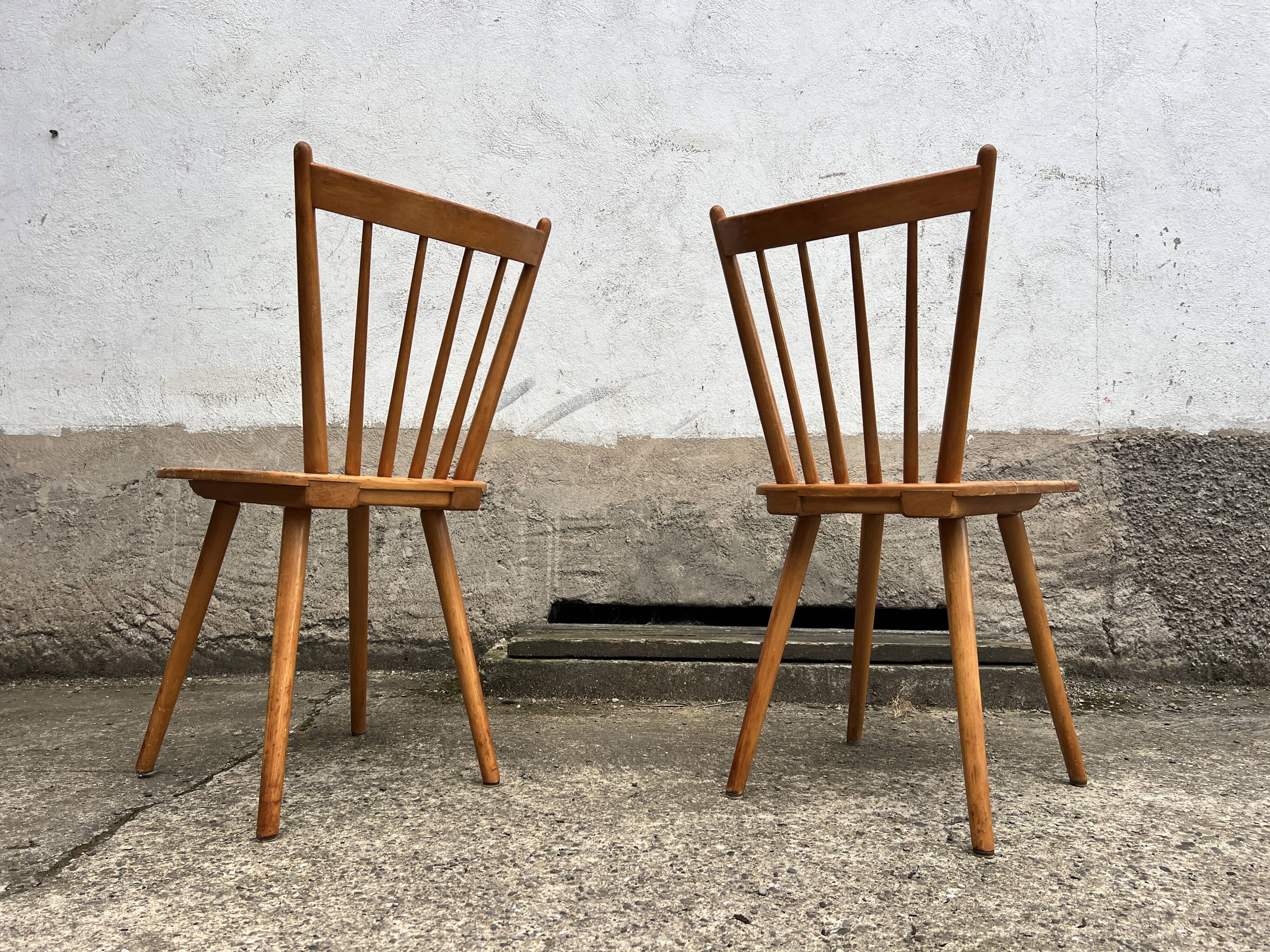 Set of 4 vintage beech bistro chairs – compass legs