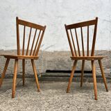 Set of 4 vintage beech bistro chairs – compass legs