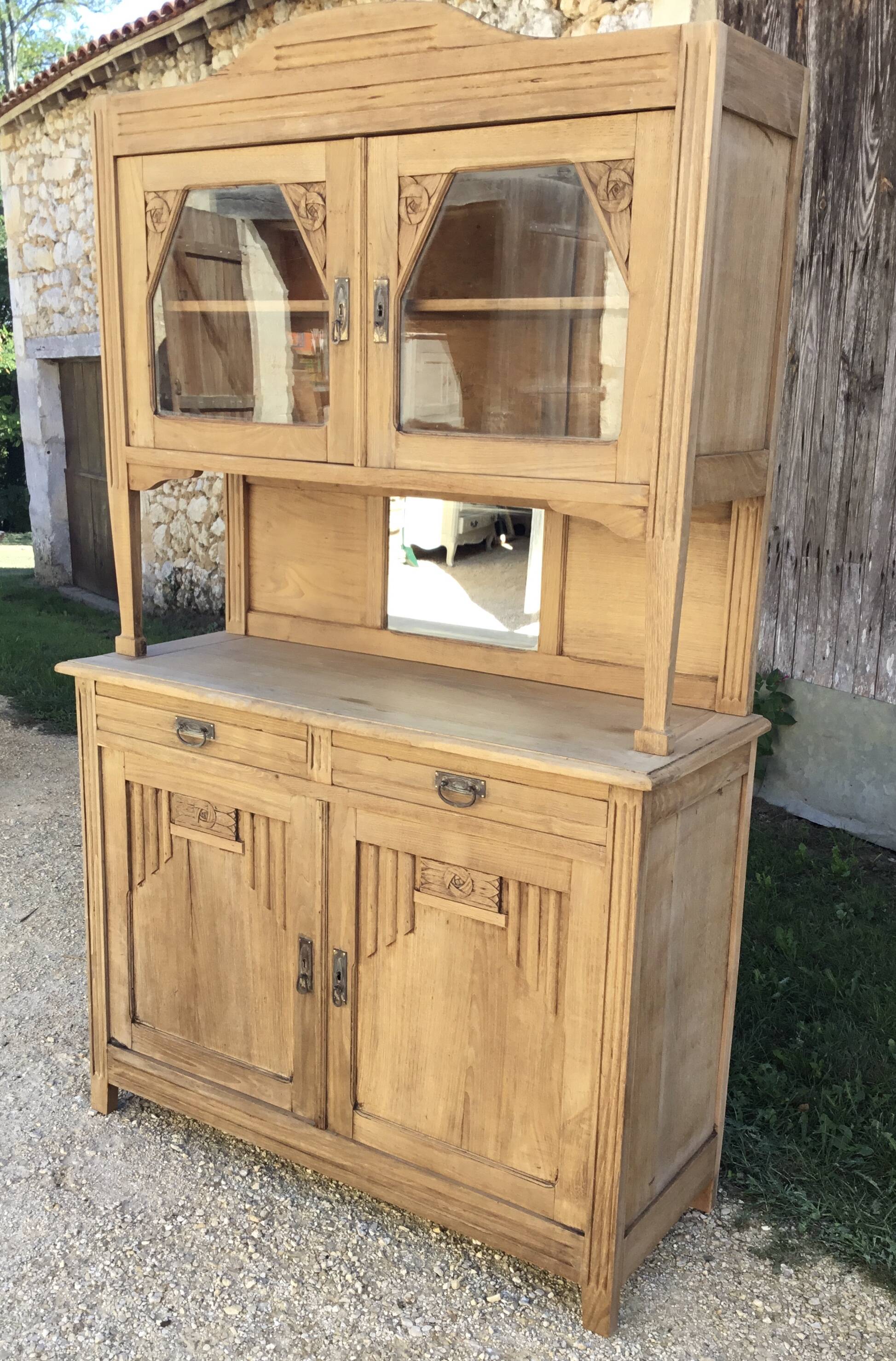 Two-body oak sideboard from the 1940s; stripped
