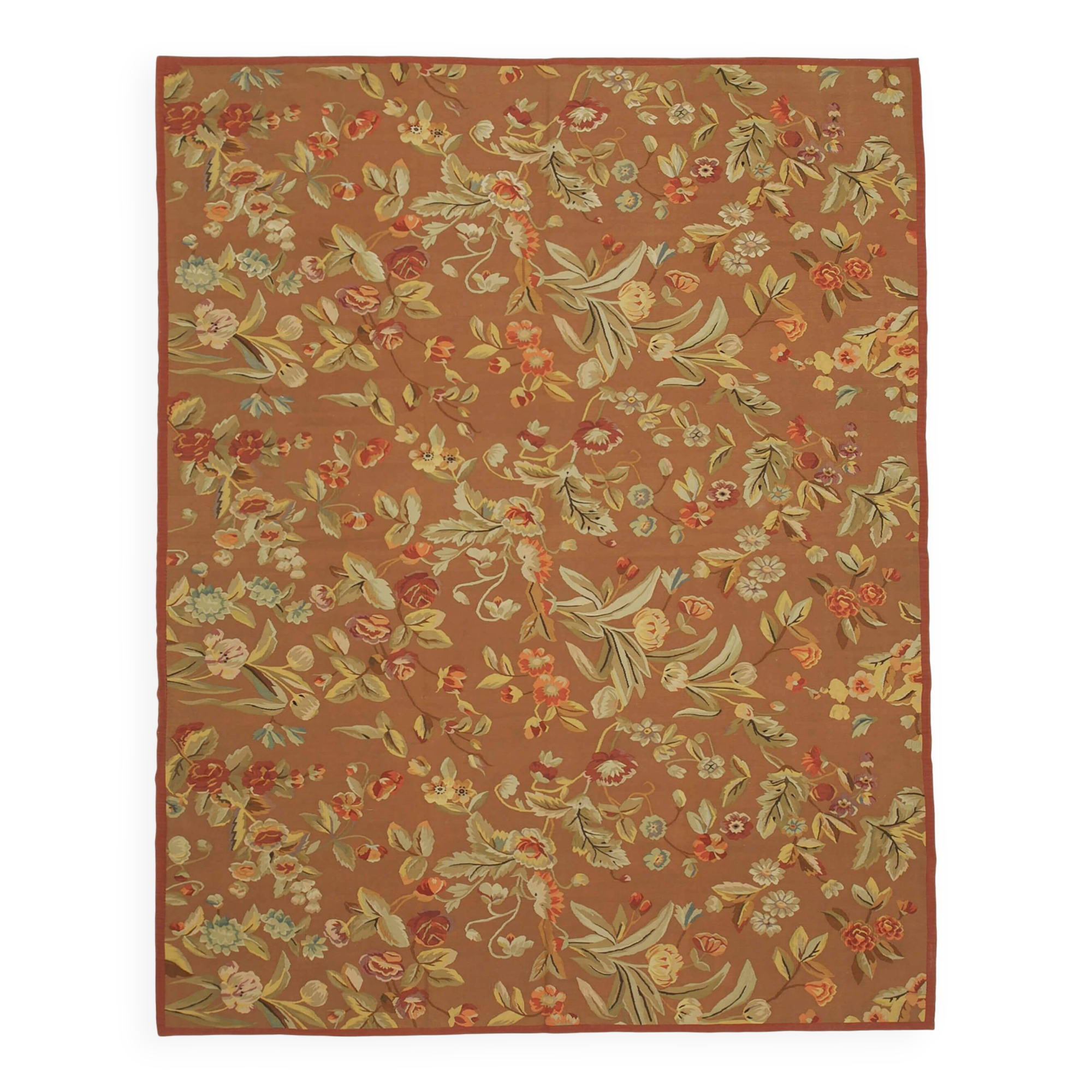 Handmade European Vintage Aubusson Kilim 280 cm x 354 cm