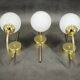 Set of Three Kamenický Šenov Brass and Opaline Glass Wall Lights