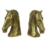 Paire de serre-livres vintage en laiton en forme de tête de cheval