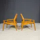 Pair of vintage wooden armchairs with leather upholstery, 20th century, 75 × 56 × 65 cm