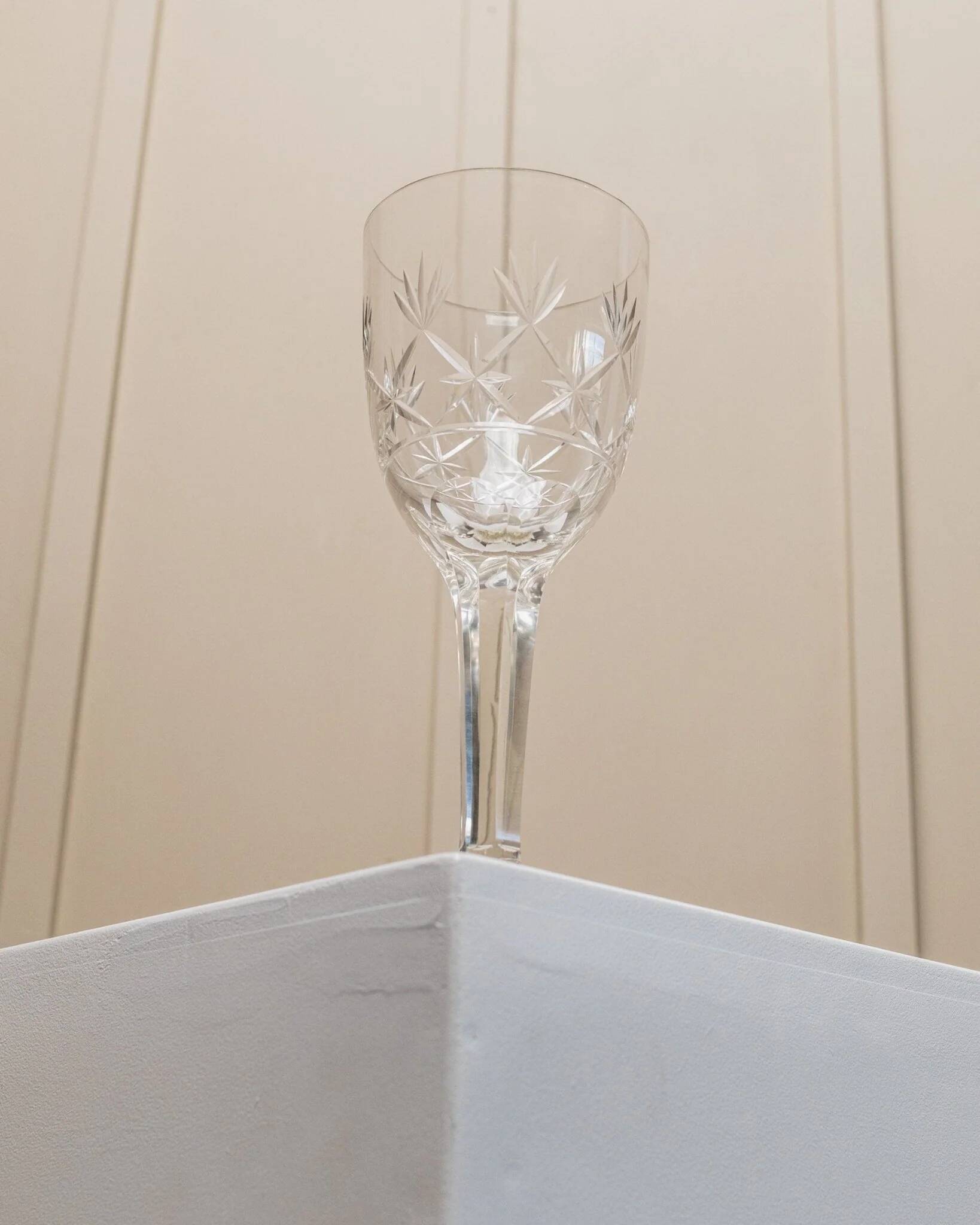 Transparent crystal glass XL Saint Louis wine glass with a faceted stem, France, 1930s
