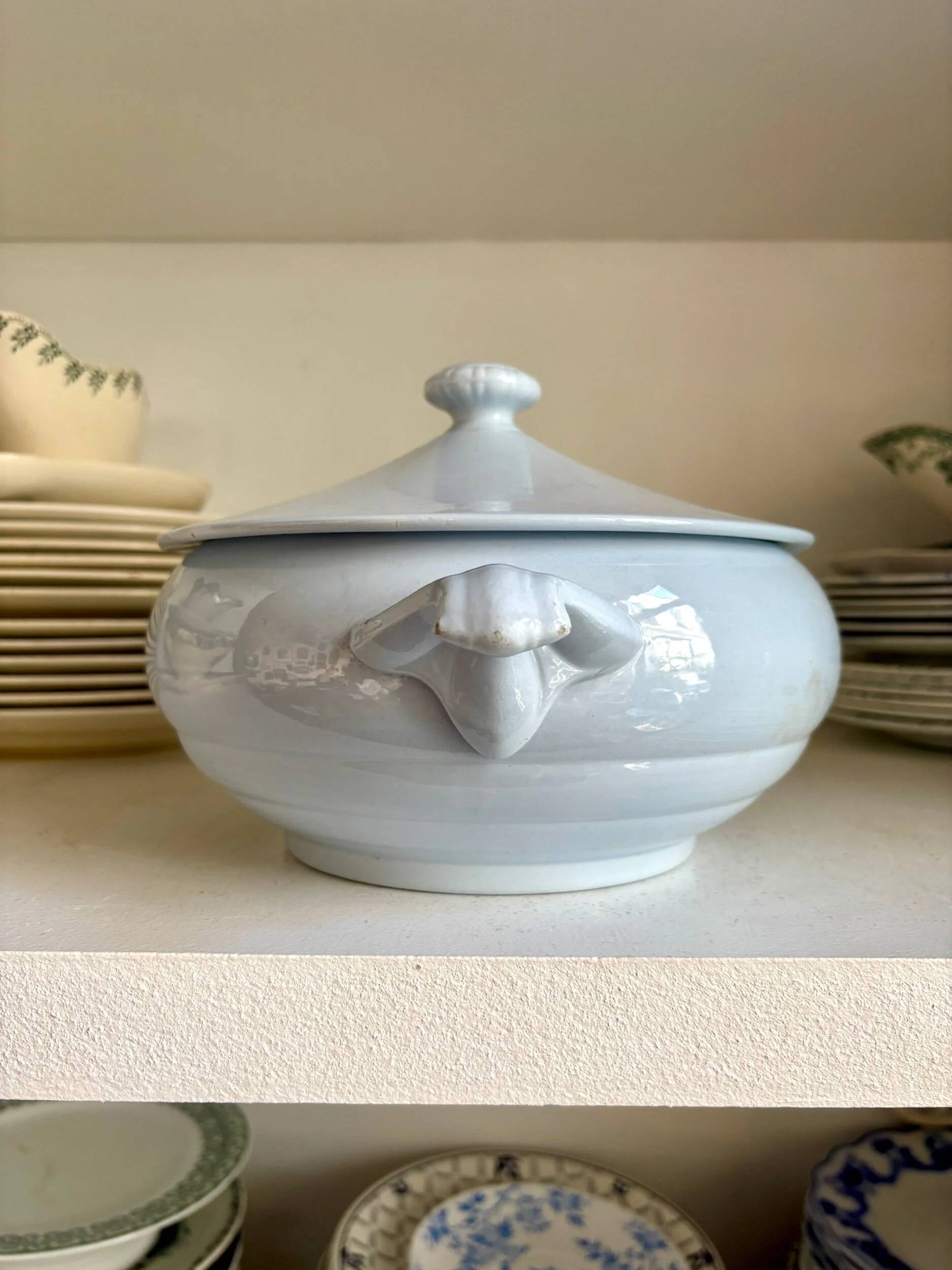 Sarreguemines blue earthenware soup tureen