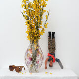 Glass vase and multicolored scales