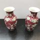Pair of vase ancient chinese ceramics white - red decor vintage flowers