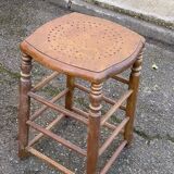 Vintage square stool made of solid wood from the 19th century, 55cm.