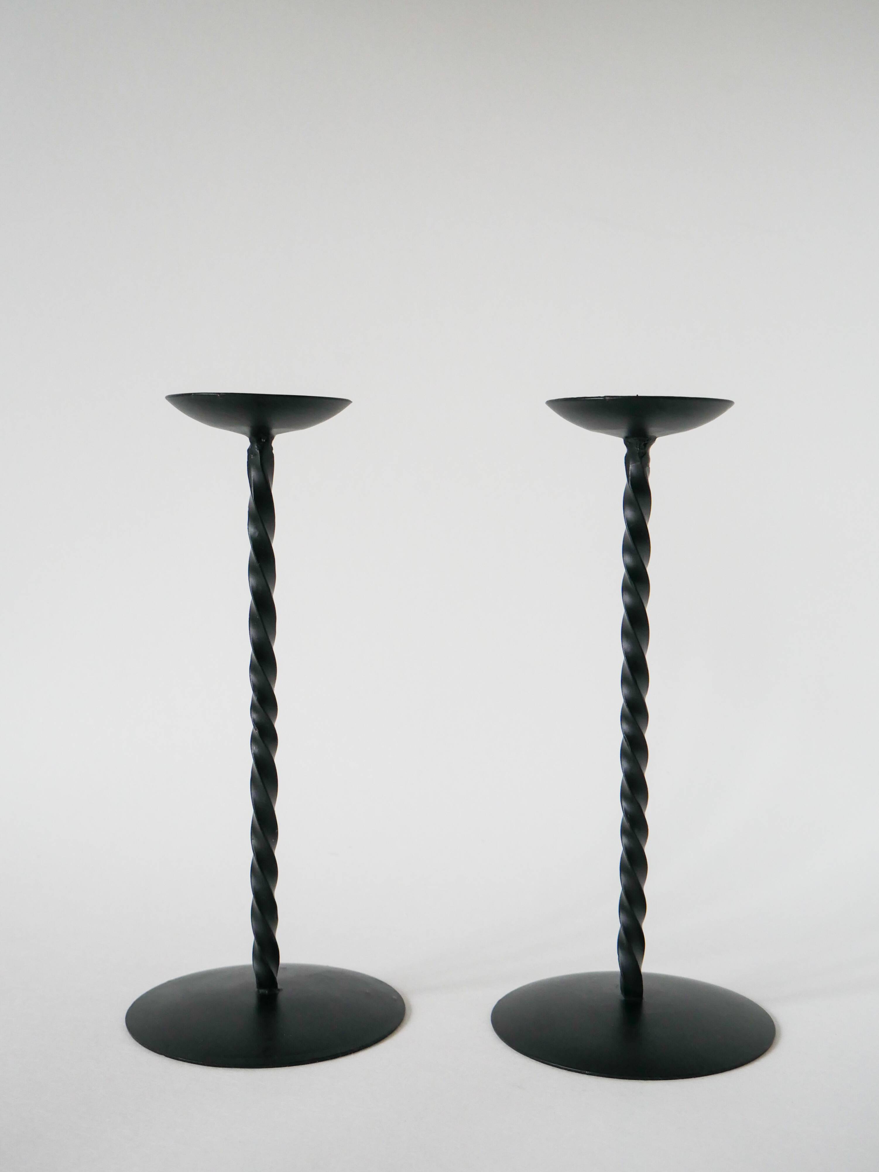 Pair of wrought iron candlesticks, Brutalist, 1970