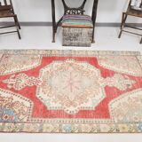 4x7 Red & Cream Antique Vintage Rug, 129x216Cm SK 22247