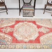 4x7 Red & Cream Antique Vintage Rug, 129x216Cm SK 22247