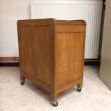 Old curtain oak wheeled box 1950