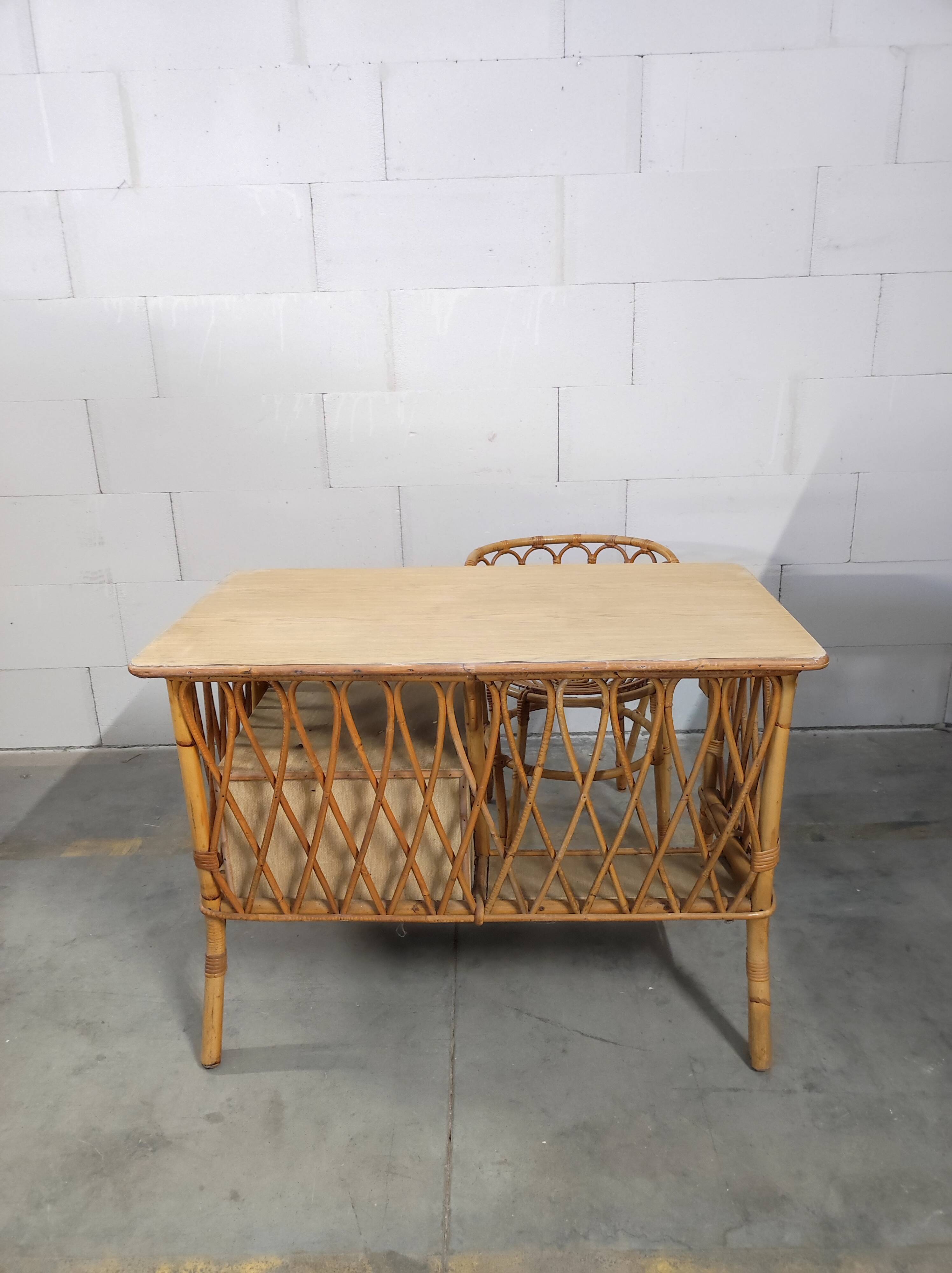 Rattan desk and chair