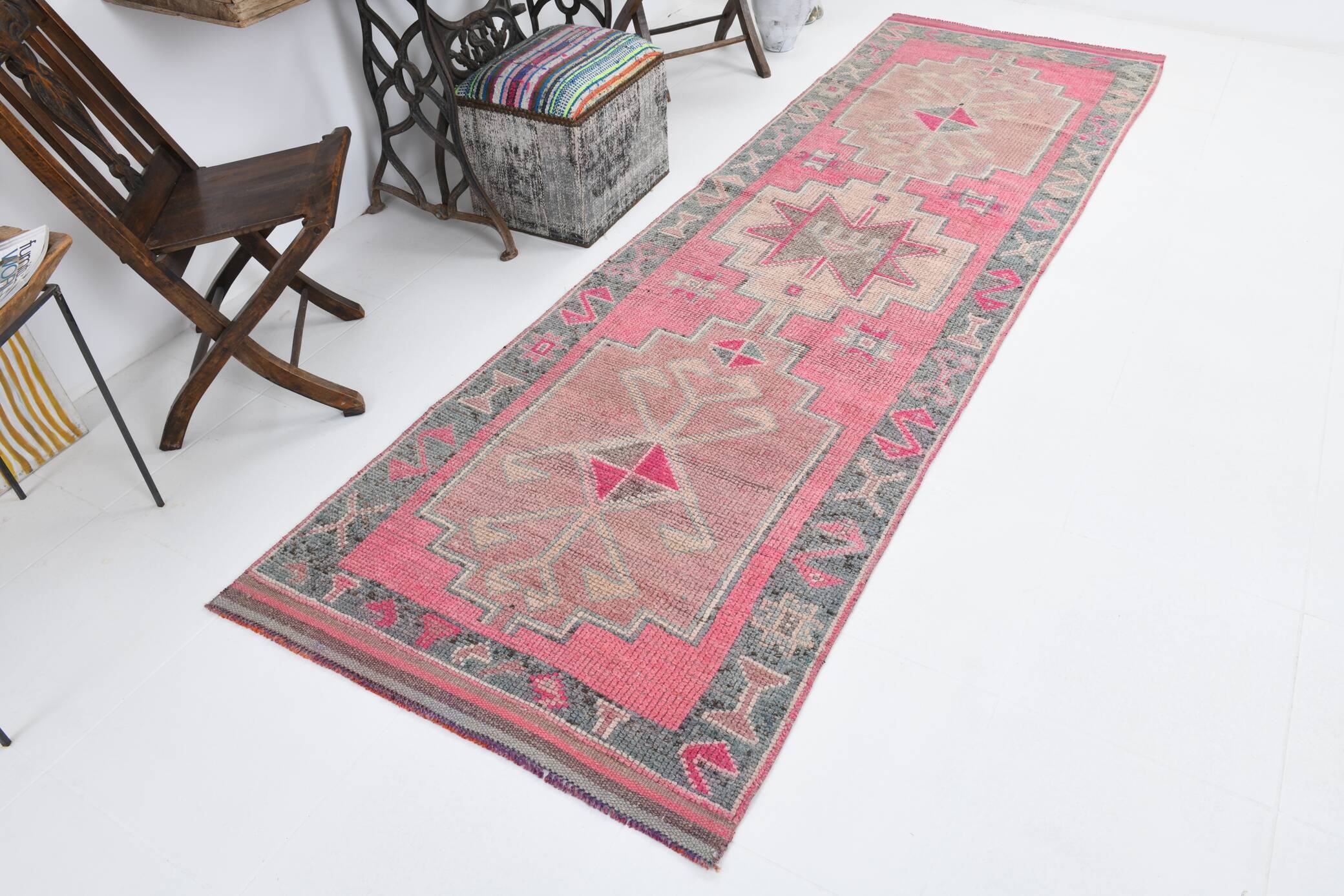 3x10 Pink Vintage Runner Rug, 99x324Cm