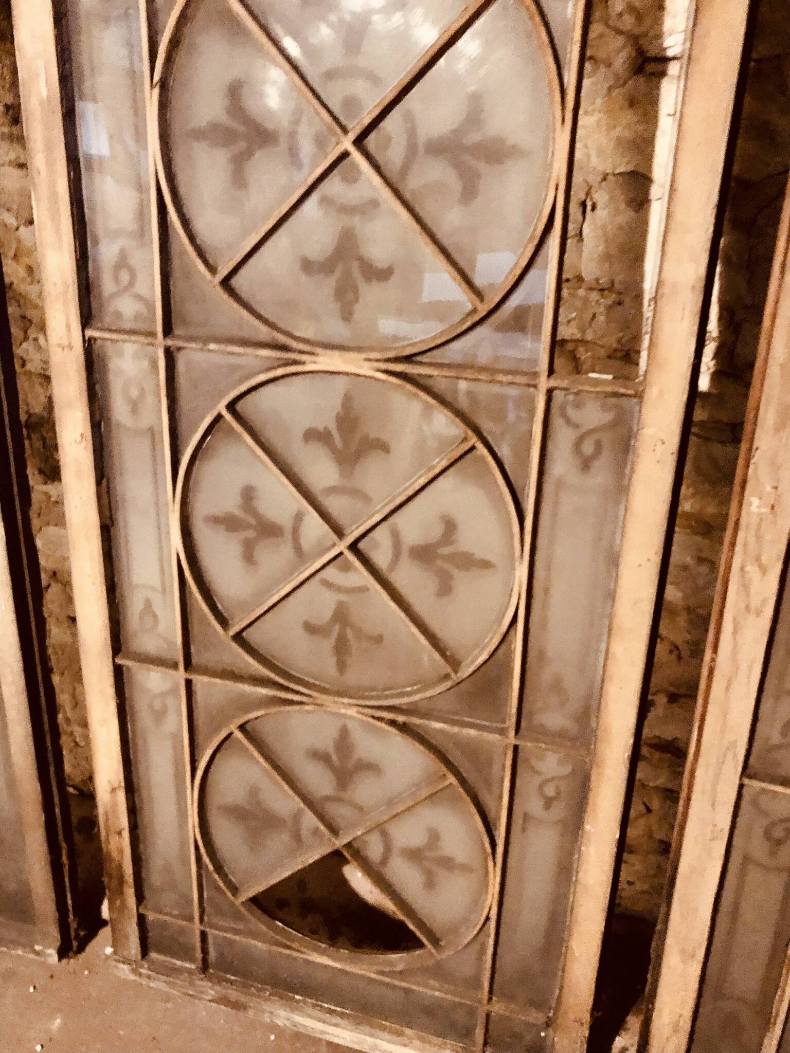 Set of 4 decorative carved glass windows from the 1900s