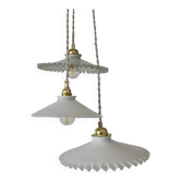 Vintage triple lampshade pendant light in white opaline