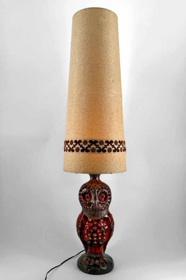 Importante lampe / lampadaire en Céramique, Chouette, par Walter Gerhards