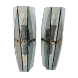 Pair of wall lamps in blue glass design 70s