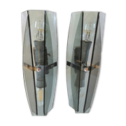 Pair of wall lamps in blue glass design 70s
