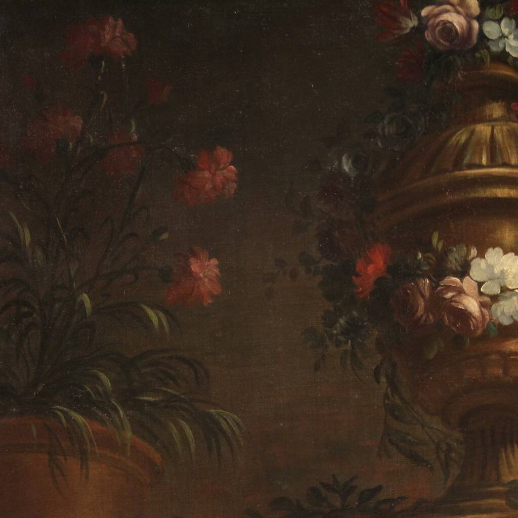 Peinture italienne antique nature morte aux fleurs du XVIIIe siècle
