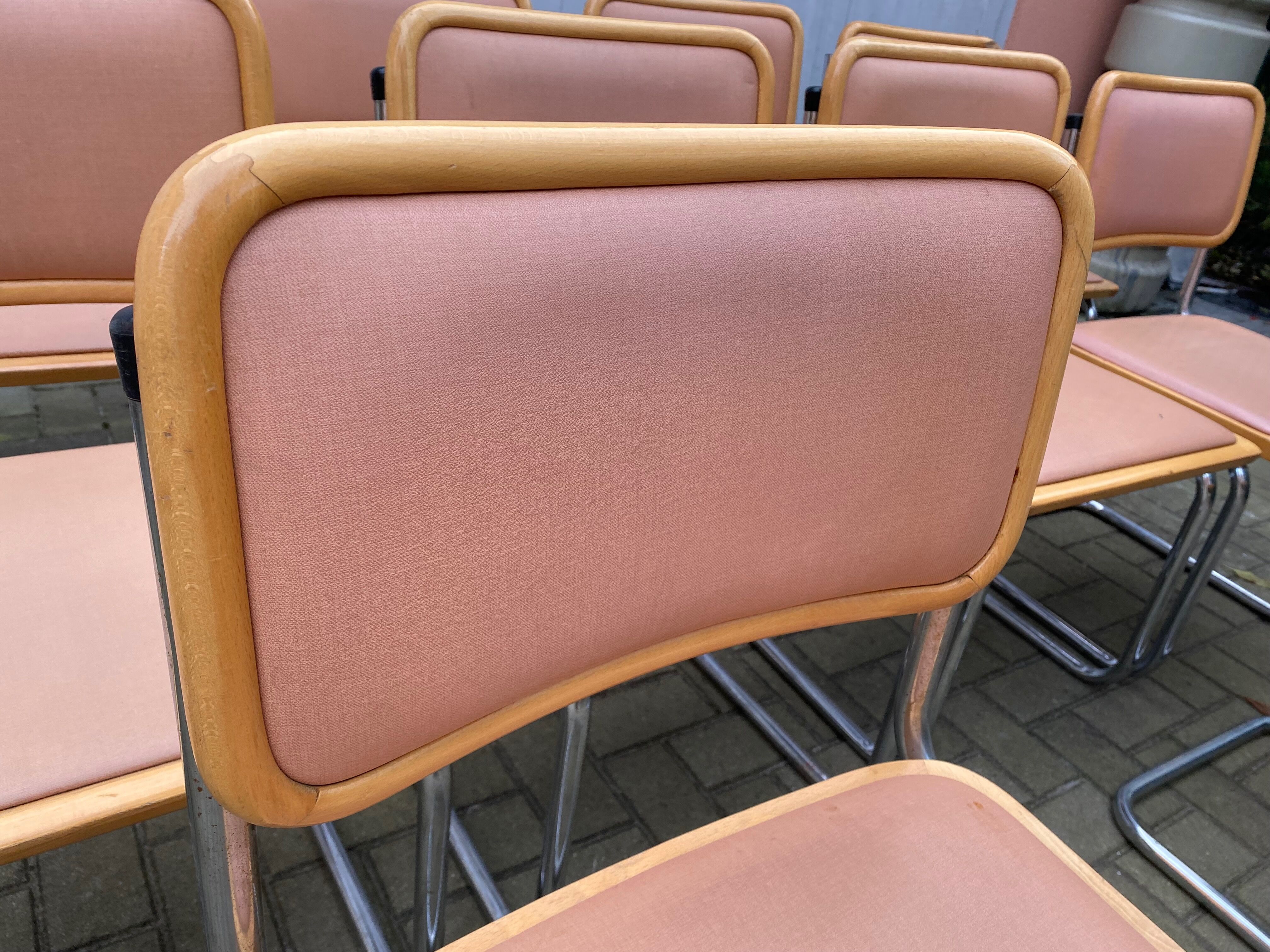 Set of 10 vintage chairs Marcel Breuer cesca b32 wood and skaï 1960