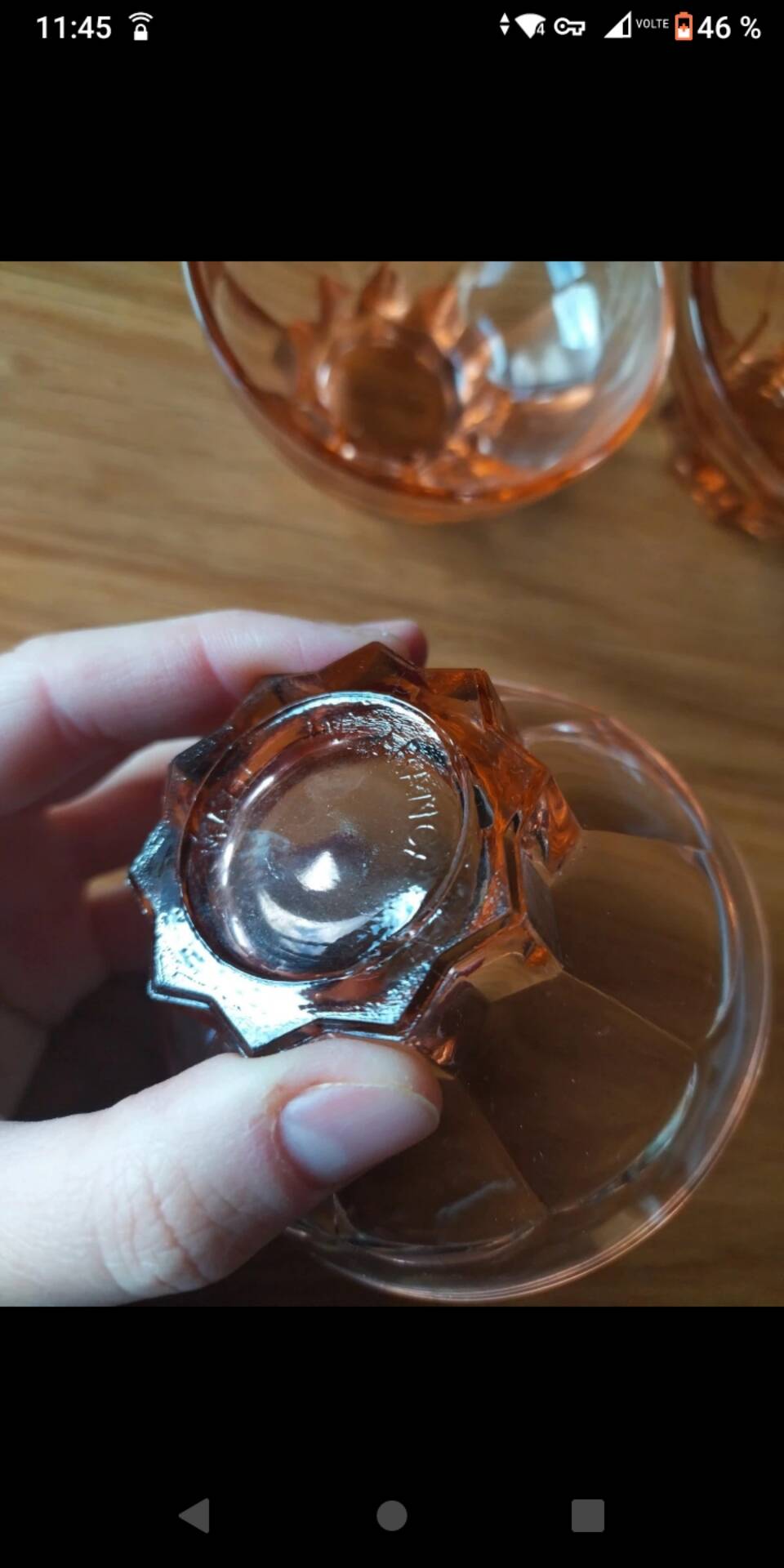 6 small vintage pink glass dessert bowls.