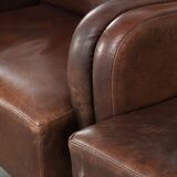 Set of 4 nicely finished dining chairs/side chairs with armrests made of cowhide leather