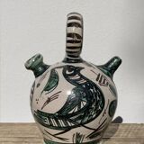Hand-painted Picasso style ceramic bird jug signed Punter