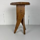 Midcentury brutalist artisanal rustic handcrafted stool, France 1960s