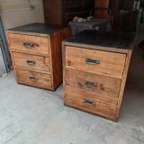 Pair of workshop furniture, solid wood, metal top 1930, 1950