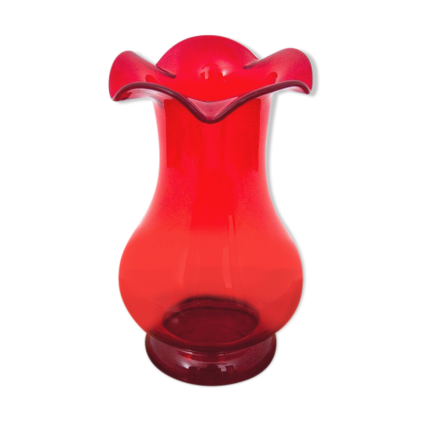 Red midcentury glass vase, Poland, 1970s