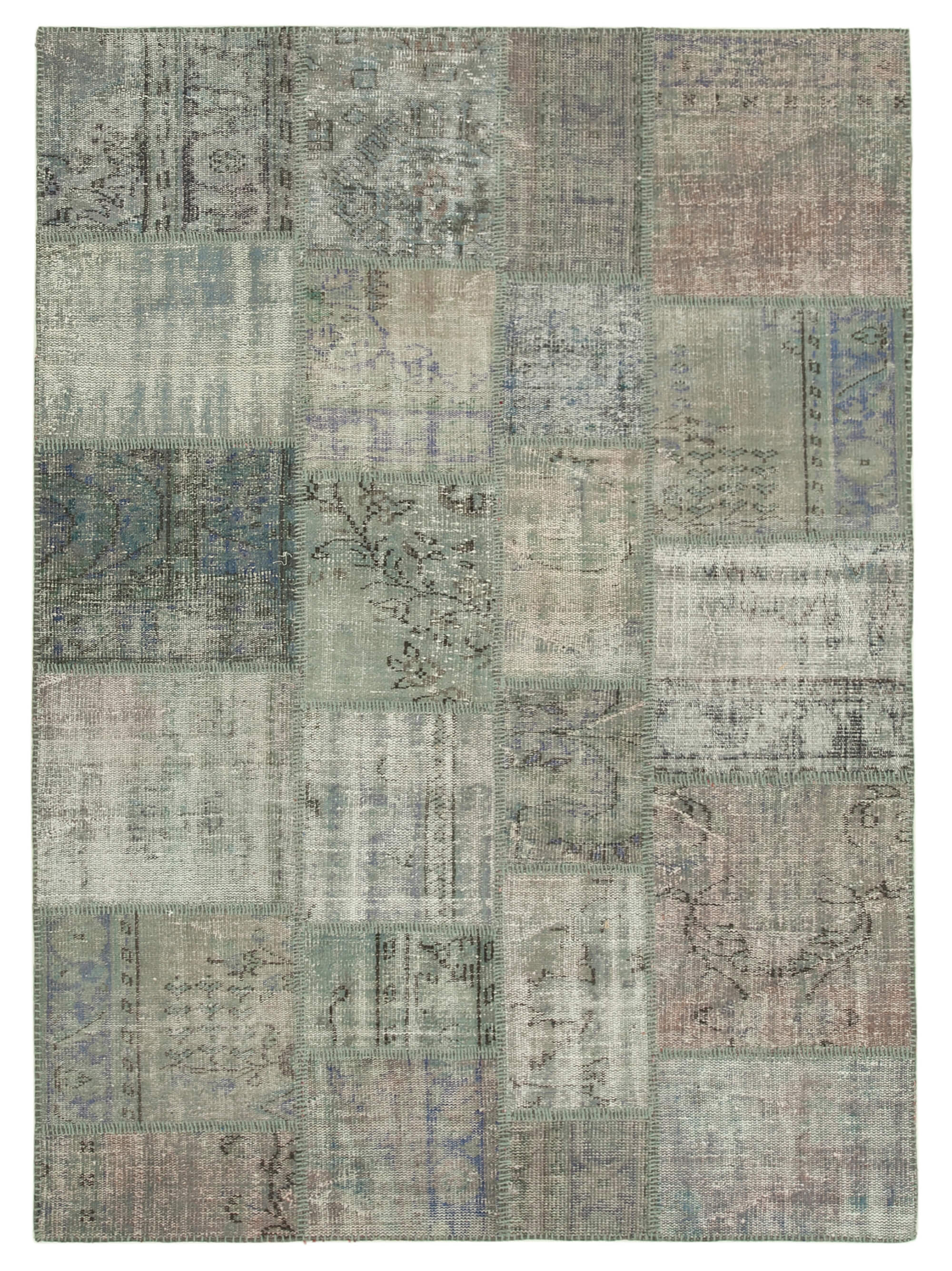 Handwoven turkish contemporary 176 cm x 242 cm grey patchwork carpet