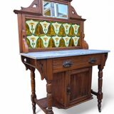 Antique Art Nouveau Dressing Table with Marble Top and Floral Ceramic Tiles