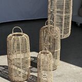 Large lantern-shaped rattan pendant lamp H50 D24