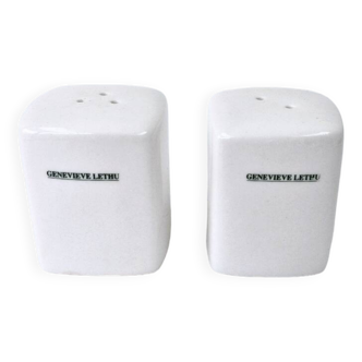 Vintage Genevieve Lethu White Porcelain Salt and Pepper Shakers