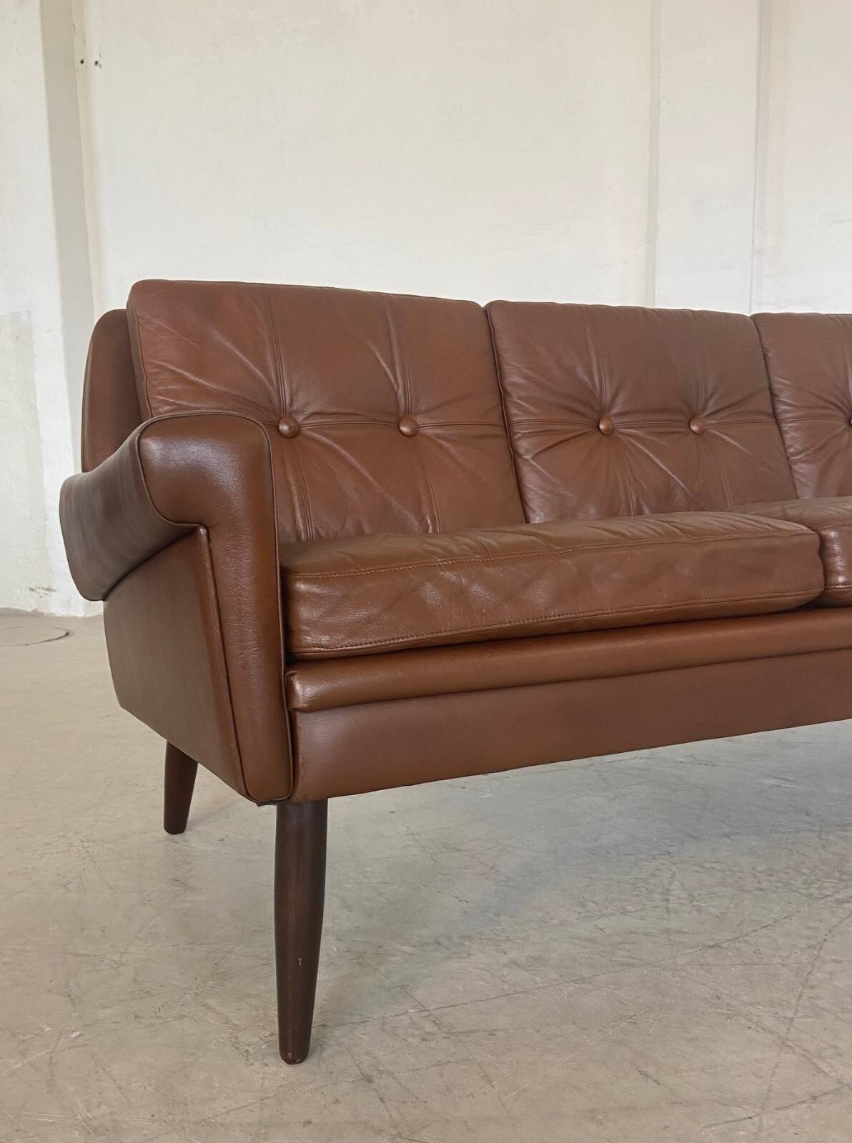Vintage Danish retro Svend Skipper 3 person sofa in chestnut brown leather