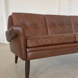 Vintage Danish retro Svend Skipper 3 person sofa in chestnut brown leather