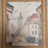 Peinture signée, vue du Beffroi de Douai, 1965