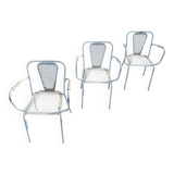 Set of 3 Industrial Metal Bistro Armchairs / France 1960 by Rene Malaval