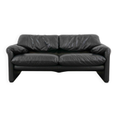 Canapé 2 places Cassina Maralunga en cuir noir par Vico Magistretti