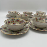 Set of 8 Limoges porcelain coffee cups from France with floral and gold pattern