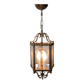 Lanterne hexagonale en laiton époque XXe 3 lumières, 5 verres aux motifs ciselés