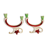 Painted ceramic chandeliers. France, 1950s.