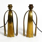 Pair of large extraordinary heavy Mid Century brass table lamps