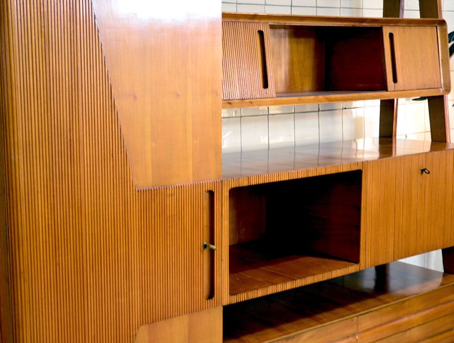 Mid-century living room furniture in ash wood with suspended parts