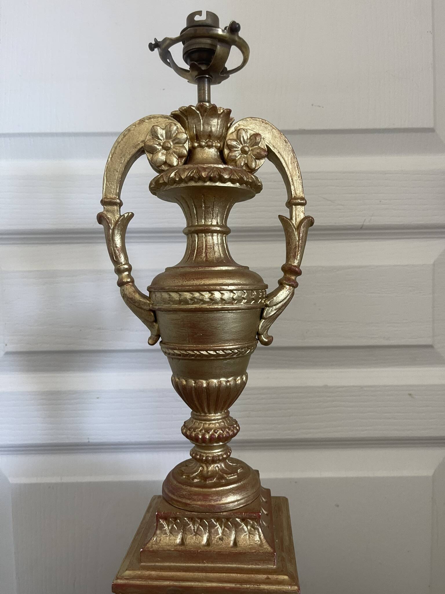 Antique Large Cassolette Lamp Empire Greek Roman Gilded Wood 19th Century 60