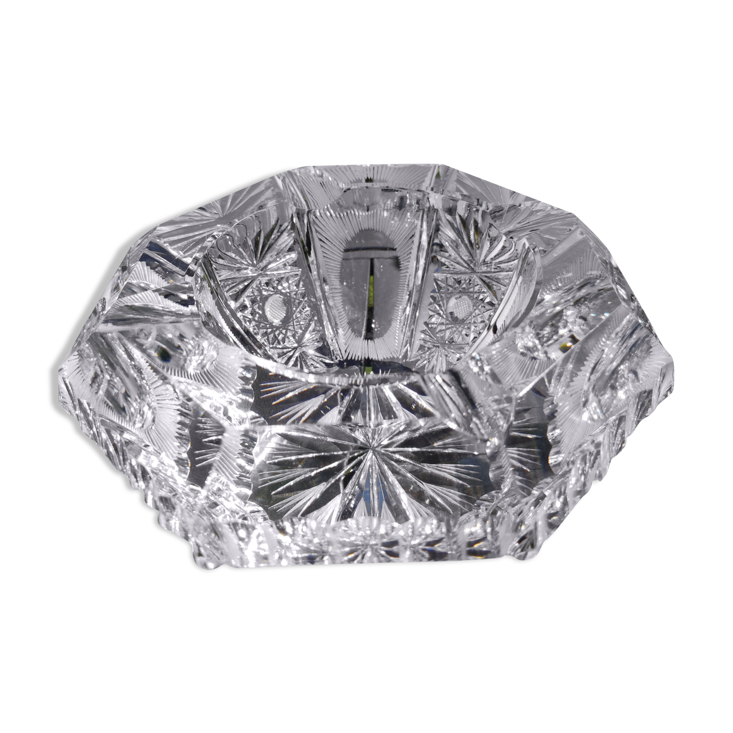 Empty pocket/Ashtray octagonal shape Diamond in finely cut Bohemian crystal, vintage