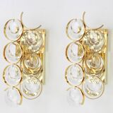 Golden brass and crystal wall light by Palwa, Germany, 1960s