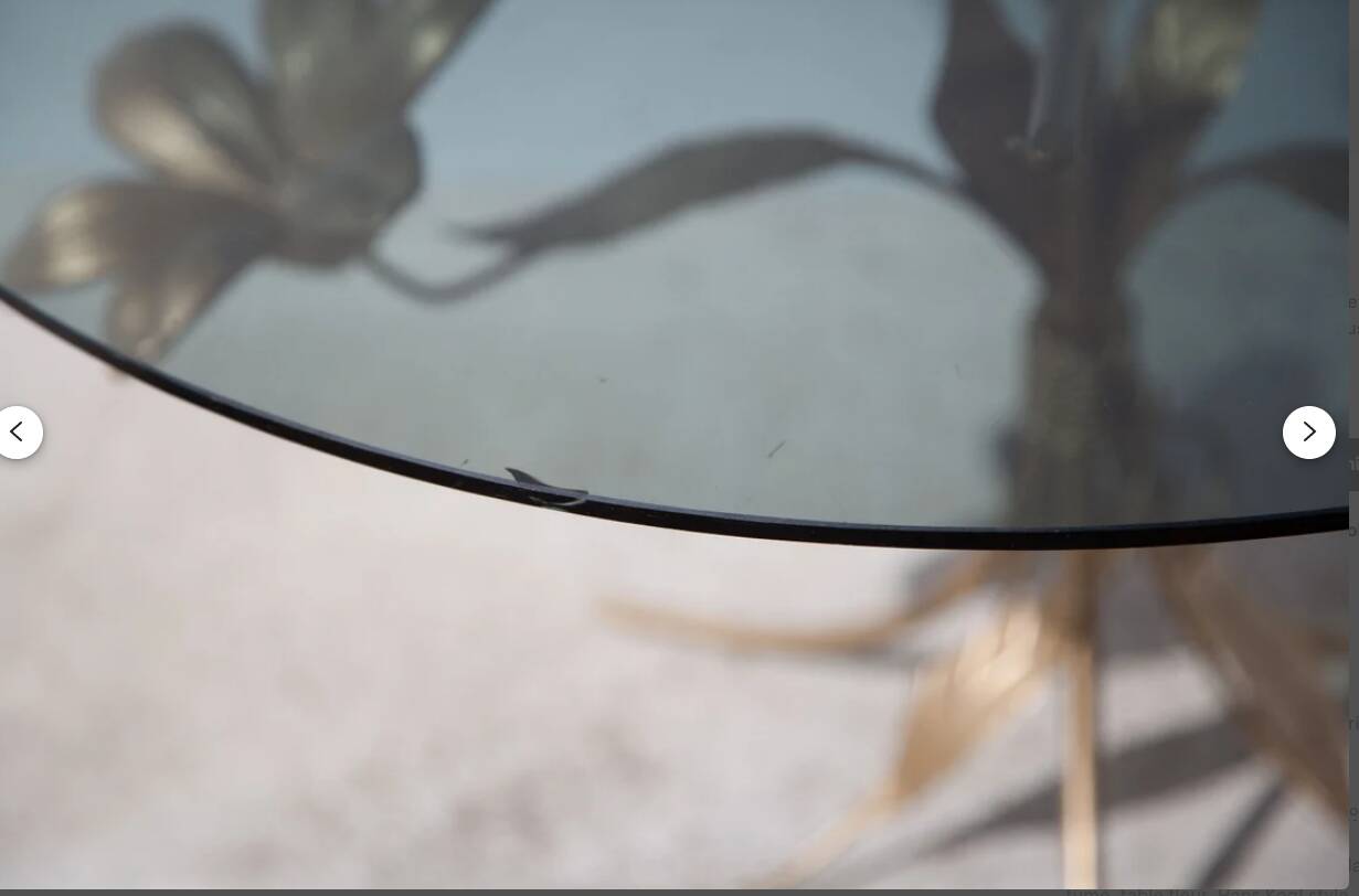 Vintage coffee table, brass and smoked glass table, Hans Kogl style flower table, lotus flower table